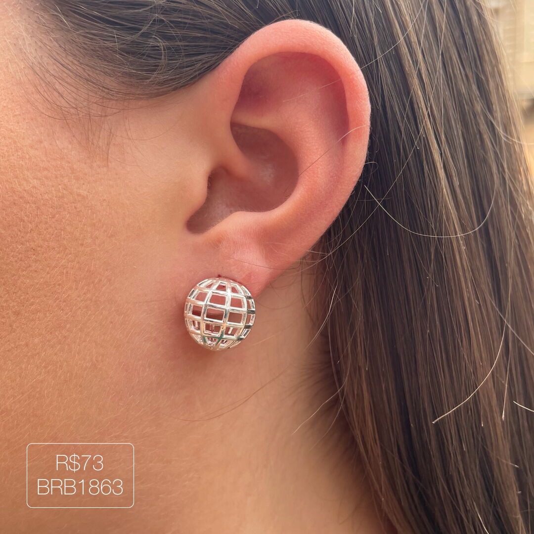 Brinco Globo Vazado Liso Prateado